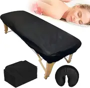 Fancystyle Pack of 24 Disposable Fitted Massage Table Sheets and Fitted Headrest Covers Black