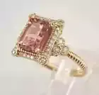 Pink Sapphire Engagement Ring 14K Yellow Gold Plated 1Ct Emerald Cut Lab Created