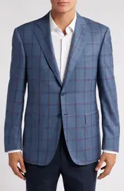 Canali Siena Regular Fit Check Wool Sports Coat in Blue at Nordstrom, Size 46 Us
