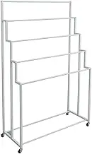 Retail Store Pant Organizers and Storage Carts, Black Gold White 5-Tier Scarf Display Ladder Shelf, Floor Standing Blanket/Towel Organizer Rack Holder
