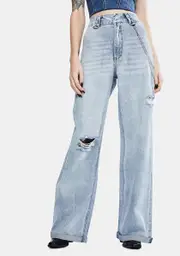 [ZGY] Indigo Raider Trash Hi Dad Wide Leg Denim Jeans