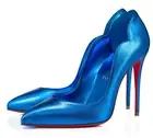 Christian Louboutin Hot Chick 100 Alize Blue Leather Pointed Toe Heel Pump 36
