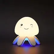 Shenzhi Tech Jellyfish Night Light Touch Sensor LED Table Lamp, USB Rechargeable, 7 Color Gradient, Remote Control, Music Function, Perfect for Bedroom, Living Room, and Gifts