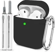 Woyinger for AirPods Case Cover, Come with Cleaner Kit, Soft Silicone Protective Cover with Buckle for Women Men Compatible with Apple AirPods 2nd 1st Generation Charging Case, Black