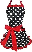 Cute Apron Retro Black Polka Dot Retro Ruffle Side Vintage Cooking Aprons with Pockets for Women Girls