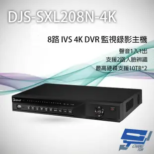 8路 H.265+ 4K IVS DVR 監視器主機 聲音1入1出 支援雙硬碟