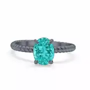 Solitaire Braided Ring Oval Black Tone Paraiba Tourmaline CZ 925 Sterling Silver