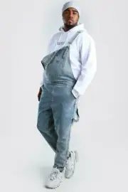 NEW Boohoo MAN Big Tall 3XL Full Length Blue Denim Dungarees Overalls ❤️sj7m25
