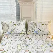Mateju Floral print Microfiber Fitted Sheets with Deep Pocket 25 cm Microfiber Fitted Bed Sheets Soft Breathable Fade Resistant for Single Double King Size Bed (2-Pillowcase, Spring)