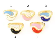 Ying Yang Opposites Enamel Colorful Ring Adjustable Gold Plated Brass 6-7us 4759