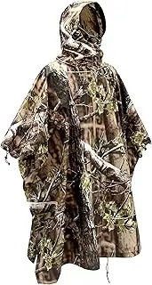 [Auscamotek] Camouflage Rain Poncho Hooded Waterproof Camo Raincoat with Blind Pattern for Hunting Hiking Camping Fishing