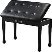 FILISITE Duet Piano Bench with Storage, Wooden Piano Stool with Waterproof Padded Cushion, Bench Seat for Vanity, Living Room, Bedroom (Black)