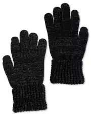 Style & Co Waffle-Knit Shimmer Detail Gloves Women's One Size Black Ribbed Cuff