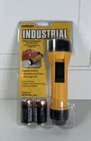 1 New Eveready Industrial 2 D battery yellow impact resistant flashlight NOS