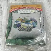 Pauline Denham Basket of Fruit Crewel Embroidery Kit 14x14 Pillow Butterfly 1971