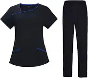 Meichoon Medical Scrubs Set Split Short Sleeve Irregular Neckline Top Breathable Loose Yoga Pants Soft and Comfortable Q-DK54P