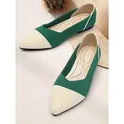 Women's Flats Plus Size Flyknit Shoes Outdoor Work Daily Contrast Color Flat Heel Pointed Toe Classic Casual Comfort Walking Tissage Volant Loafer Almond Green