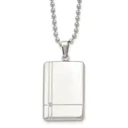 Stainless Steel Chisel Polished With Cz Dog Tag On A 22 Inch Ball Chain Necklace