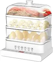 3-tier electric steamer, 40-litre stainless steel steamer, 800W stewpot with display touchscreen, 10-second rapid steam generation, 12-hour reservation, for the home B