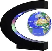 Newooe Floating Globe with LED Lights C Shape Magnetic Levitation Floating Globe World Map for Desk Decoration (Blue)
