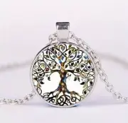Fantasy Tree of Life Circle Pendant Necklace Handmade with Resin