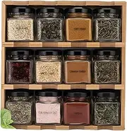 Wooden Spice Racks with 12 Jars, Freestanding Spice Organizer for Countertop, Portable Wood Seasoning Holder, Condiment Organizer Stand, Easy to Clean, Suitable for Kitchen, Picnic, Party, Gift