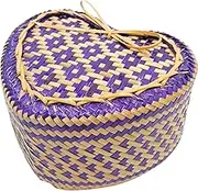 Sticky Rice Basket Heart Shape Bamboo Woven 6 inch Container Mini Heart Pattern Thailand Handmade Kratip Thai Laos Serving (Purple)