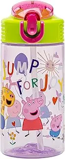 Zak Designs Peppa Pig Kids Water Bottle For School or Travel, 16oz Durable Plastic Water Bottle With Straw, Handle, and Leak-Proof, Pop-Up Spout Cover (Peppa & Friends)