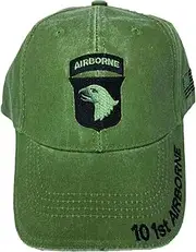 [Armed Forces Depot] U.S. Army 101st Airborne Baseball Cap with Flag on Side. OD Green, Green, One Size