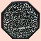 Vintage Black Marble Inlay Corner Table | Handcrafted Octagonal End Table with P
