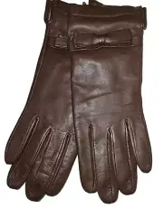 Women's Big Bow Leather Gloves Women's, Brown, Small.