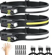 Headlamp Rechargeable 3Pack, LED Headlamp Flashlight with Motion Sensor