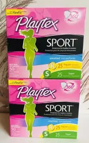 2-Pack PlayTex Sport 50 Multi-Pack Plastic Tampons/25 Regular & 25 Super