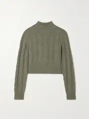 [Le Kasha] Le Kasha - + Net Sustain Murano Cropped Cable-knit Organic Cashmere Turtleneck Sweater - Light green - medium medium Green