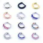 Septum Clicker Hinged Segment Nose Rings CZ Gem or Plain nose Piercing 316 Steel