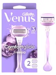 Gillette Venus ComfortGlide Freesia Women's Razor Handle + 2 Blade Refills, Purp