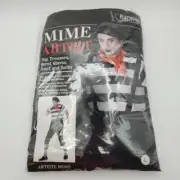 NEW Mime Costume French Artist Clown Circus Dress Up Outfit Karnival Mens LARGE