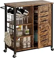 IRONCK Storage Cabinet with Wheels, Multipurpose Kitchen Cart Cabinet with Shelves,Removable Cart Handle Cup Hook, Cupboard for Kitchen, Living Room, Industrial, Vintage Brown