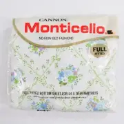 Vtg Cannon Monticello Full Fitted Bed Sheet Blue Green Flowers NIP 1970s Fabric