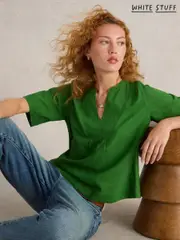 White Stuff Green Ash Linen Blend Top (F13827) | $136