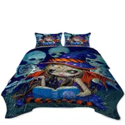 Cute Little Halloween Witch Skeleton Magic Coverlet