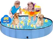 Thecvia Foldable Dog Pool, Hard Plastic Kids Pool for Toddlers 1-3, 164cm Blue Pet Bathtub, Swimming Pool for Kids, Foldable Kids Pool for Garden, Play Pool for Kids, Dog, Cat