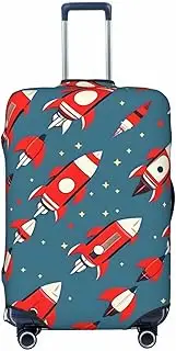 [CADREWY] Cartoon Rockets Print Travel Suitcase Cover Luggage Protector with Elastic Anti Scratch for Carry On, Black, Medium