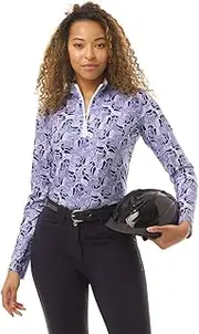 [SanSoleil] SolCool Long Sleeve Print Mock w/Swarovski Zipper Puller. UPF 50+ Sun Protection â€“ Extra Cool