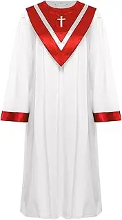 [Sinleey] Unisex Adult Long Sleeve Church Choir Robe Pulpit Robe Graduation Gown with V-shape Stole, Red, Large
