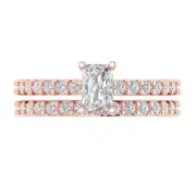 1.41ct Emerald Cut Sapphire Promise Bridal Ring Band set 14k Rose solid Gold
