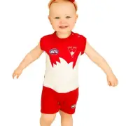 AFL Sydney Swans Baby Shortie Footysuit / Romper - Sizes 000 - 1