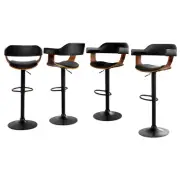 Elegant Black PU Leather Bar Stools Set of 4 with Gas Lift Armrest Comfort -BKX4
