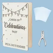 SUPERDANT Cards of Celebrations Greeting Card Organizer Planning Book Binder Card Keeper Wedding Birthday Cards Holder Wooden Keeper Binder Photo Album Cover with Punch and 10pcs Inner Pockets
