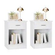 2 Pcs Modern Nightstand 2-Tier with Drawer and Storage Shelf for Bedroom
